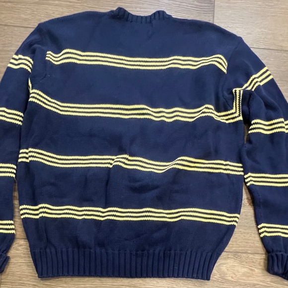 Polo Ralph Lauren Sweater Navy Yellow Striped Crewneck Men's Sweater Sz XL - Picture 11 of 11